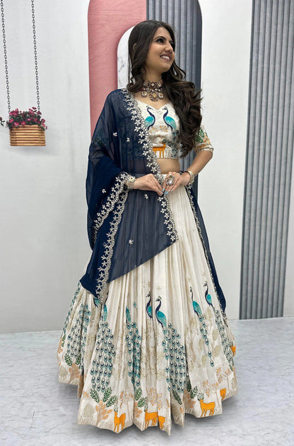 Embellished Semi Stitched Lehenga Choli  (White)