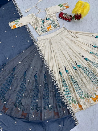 Embellished Semi Stitched Lehenga Choli  (White)