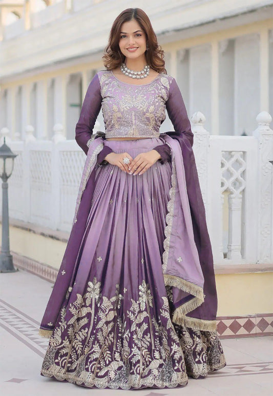Embellished Semi Stitched Lehenga Choli  (Lavender)