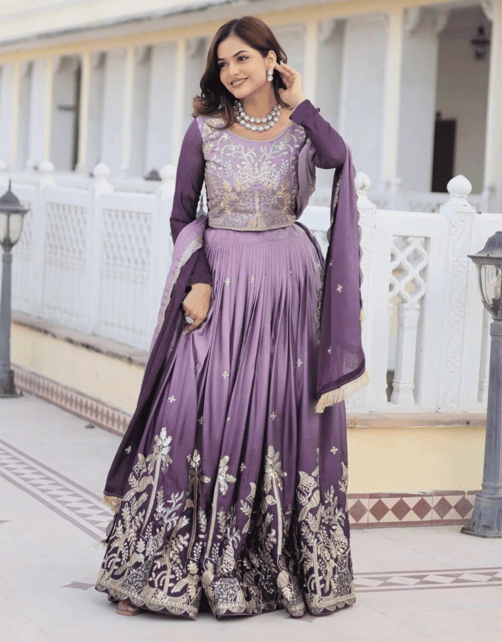 Embellished Semi Stitched Lehenga Choli  (Lavender)