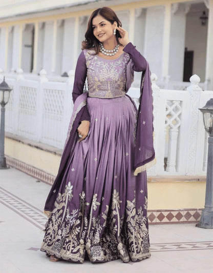 Embellished Semi Stitched Lehenga Choli  (Lavender)