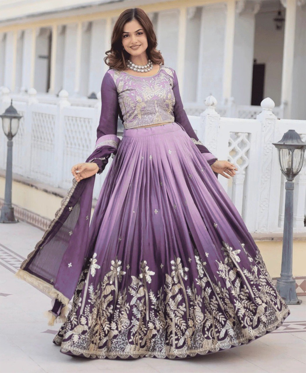 Embellished Semi Stitched Lehenga Choli  (Lavender)
