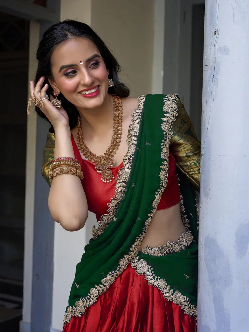 Embellished Semi Stitched Lehenga Choli  (Red)