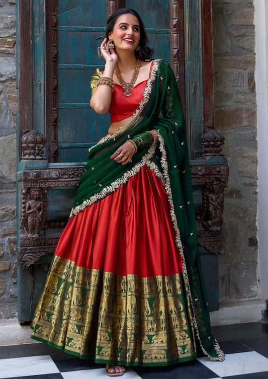 Embellished Semi Stitched Lehenga Choli  (Red)