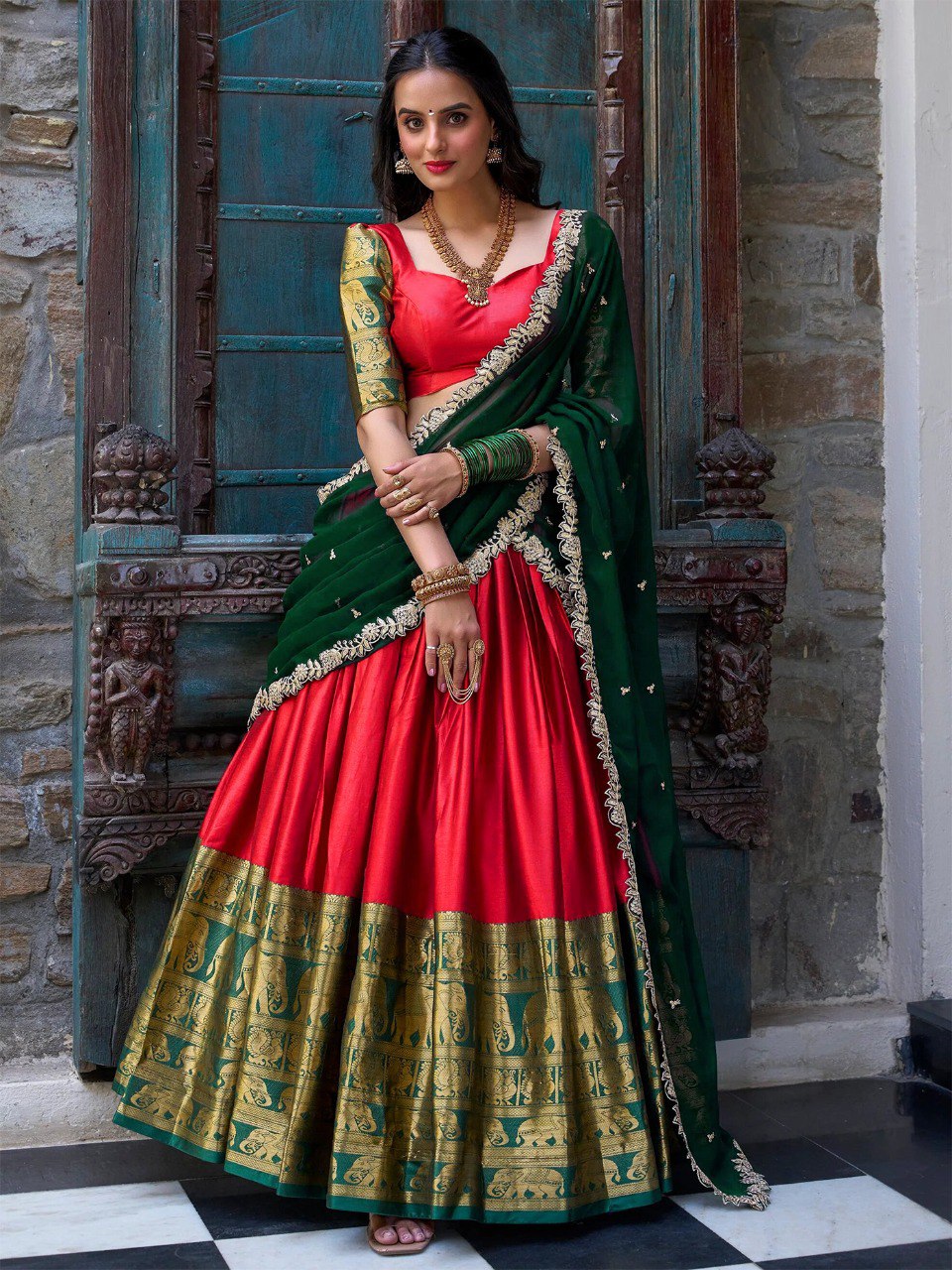 Embellished Semi Stitched Lehenga Choli  (Red)