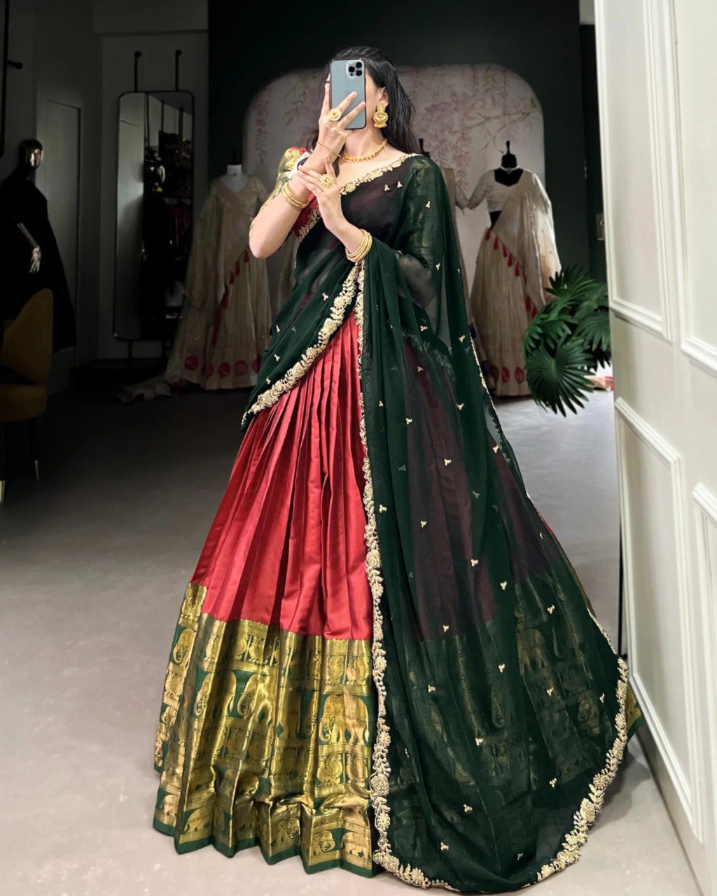 Embellished Semi Stitched Lehenga Choli  (Red)