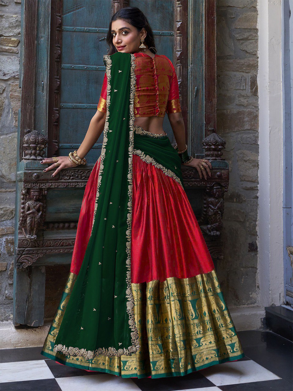 Embellished Semi Stitched Lehenga Choli  (Red)