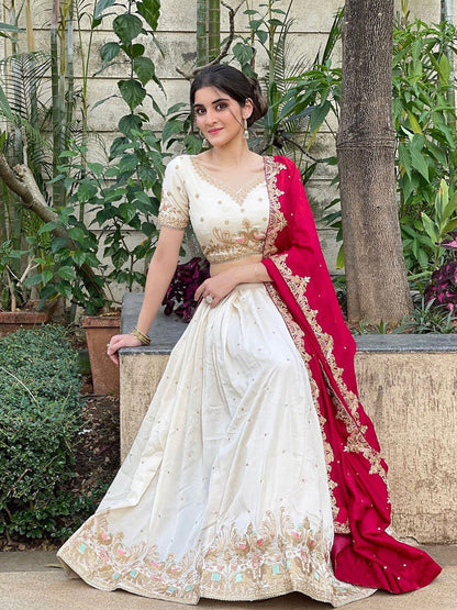 Embellished Semi Stitched Lehenga Choli  (White)