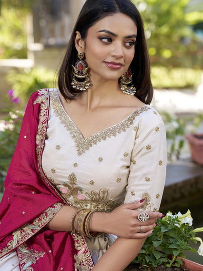 Embellished Semi Stitched Lehenga Choli  (White)