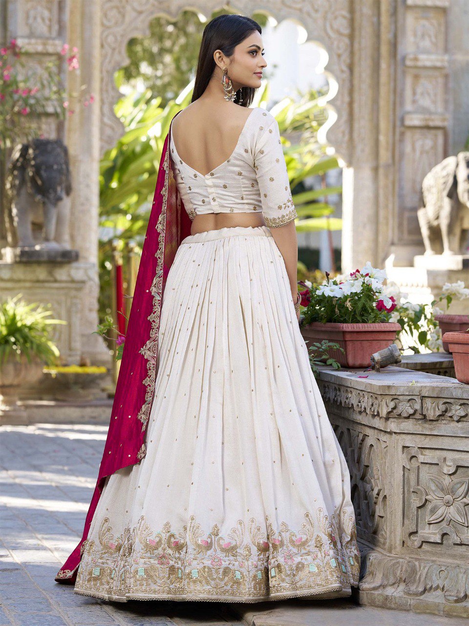 Embellished Semi Stitched Lehenga Choli  (White)