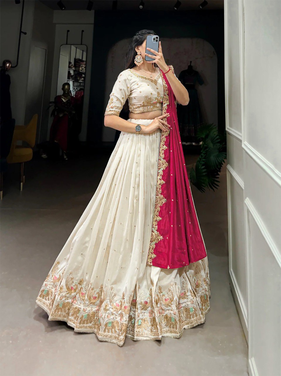 Embellished Semi Stitched Lehenga Choli  (White)