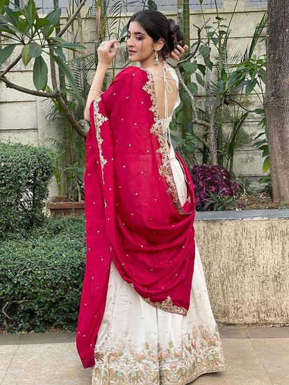 Embellished Semi Stitched Lehenga Choli  (White)
