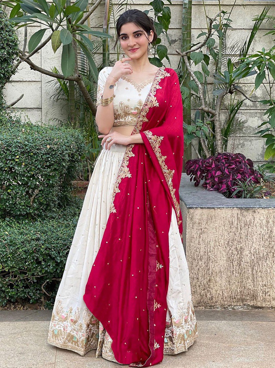 Embellished Semi Stitched Lehenga Choli  (White)