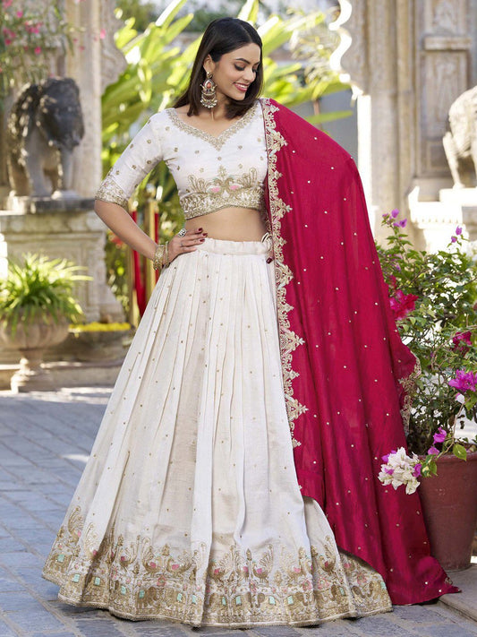 Embellished Semi Stitched Lehenga Choli  (White)