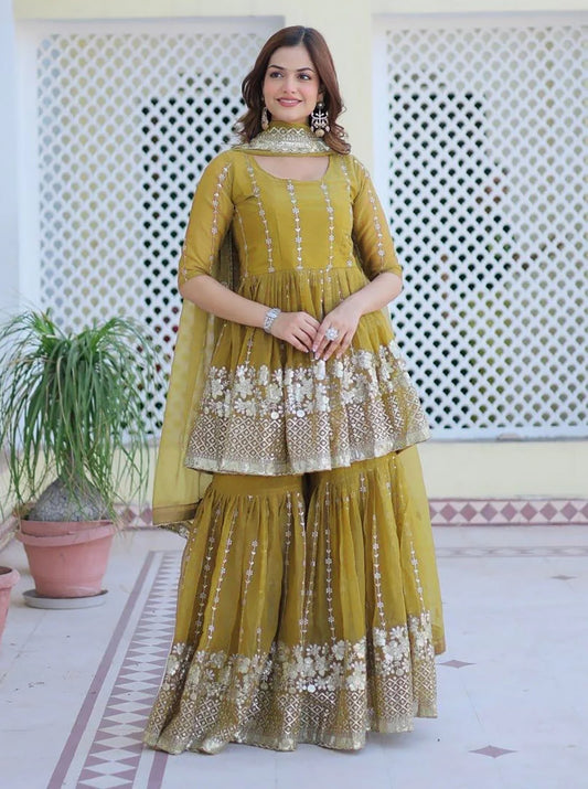 Georgette Kurta Sharara Dupatta Set