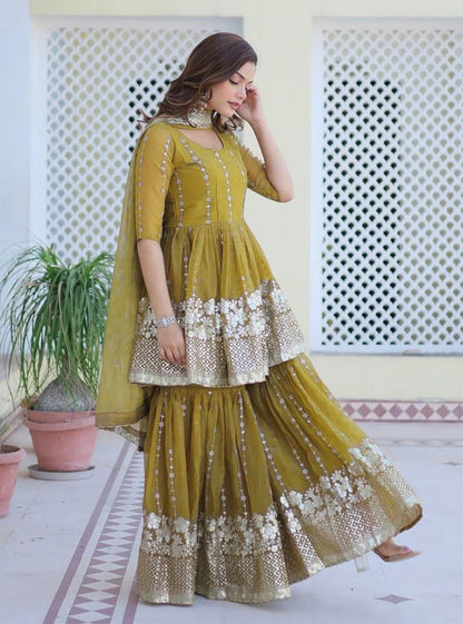 Georgette Kurta Sharara Dupatta Set