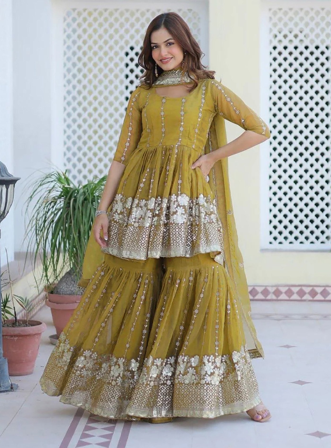 Georgette Kurta Sharara Dupatta Set