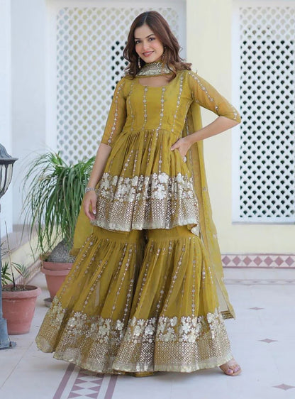 Georgette Kurta Sharara Dupatta Set