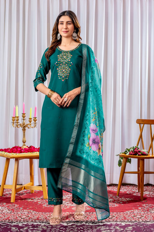 Multi Sequence Embroidery Thread With Hand Work Kurtie