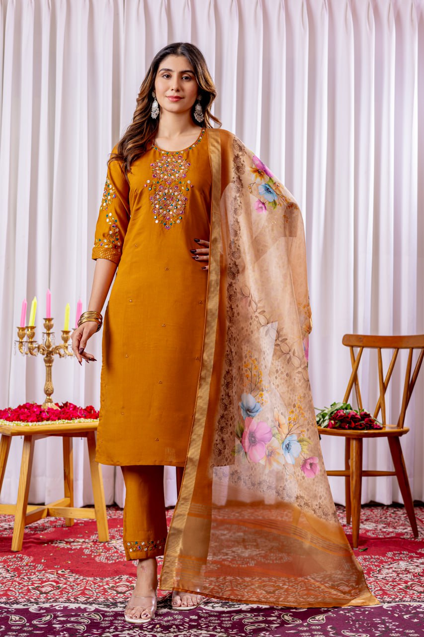 Multi Sequence Embroidery Thread With Hand Work Kurtie
