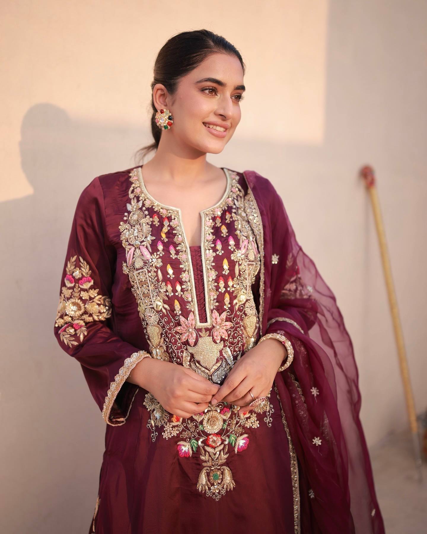 Satin Silk Fancy Top & Palazzo With Dupatta set