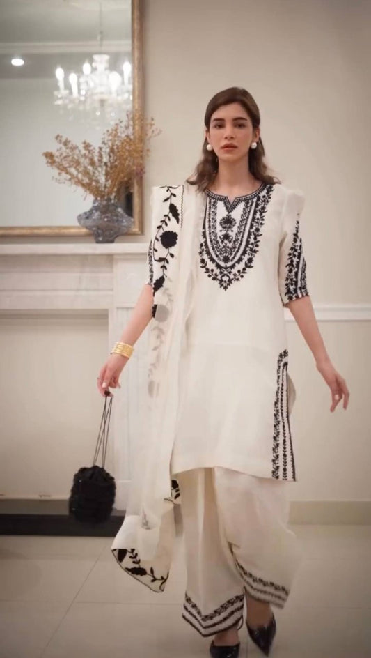 Pure Natural Crepe Top & Farshi Palazzo With Dupatta set