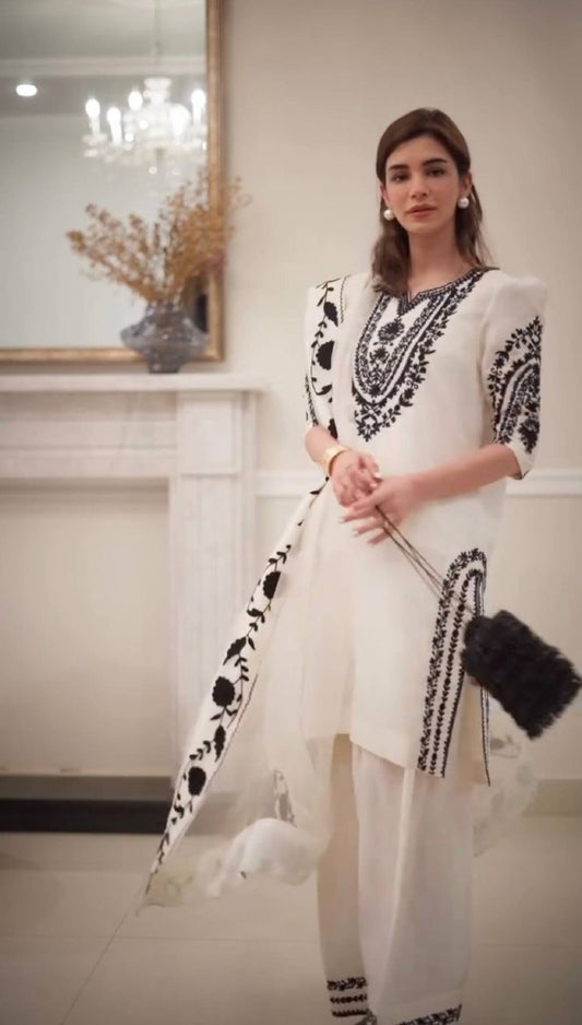 Pure Natural Crepe Top & Farshi Palazzo With Dupatta set