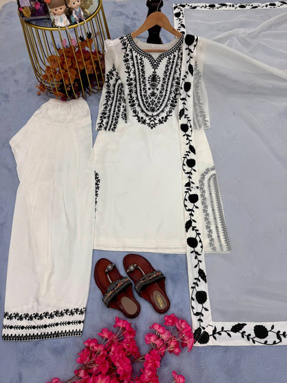 Pure Natural Crepe Top & Farshi Palazzo With Dupatta set