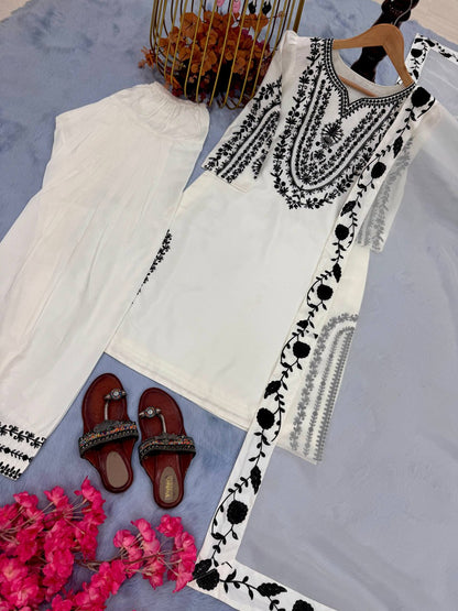 Pure Natural Crepe Top & Farshi Palazzo With Dupatta set