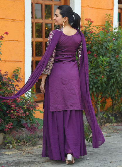 New Designer Embroidered  Sharara Suit With Sequence Embroidered Work And Real Mirror Work