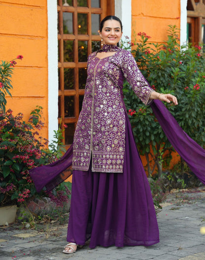 New Designer Embroidered  Sharara Suit With Sequence Embroidered Work And Real Mirror Work