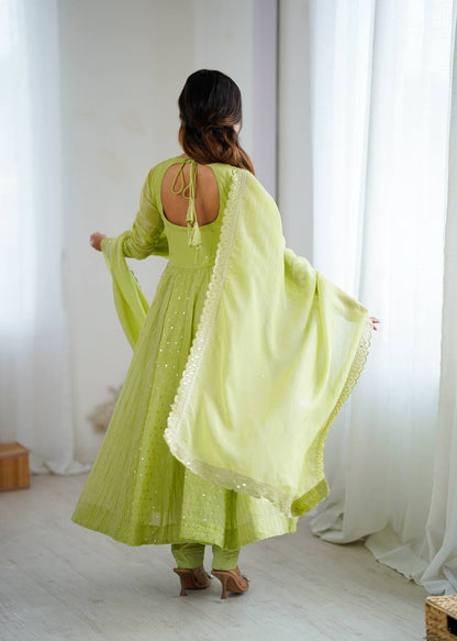Anarkali Gown With Crunchy Silk With Fully Flair