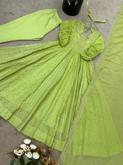 Anarkali Gown With Crunchy Silk With Fully Flair