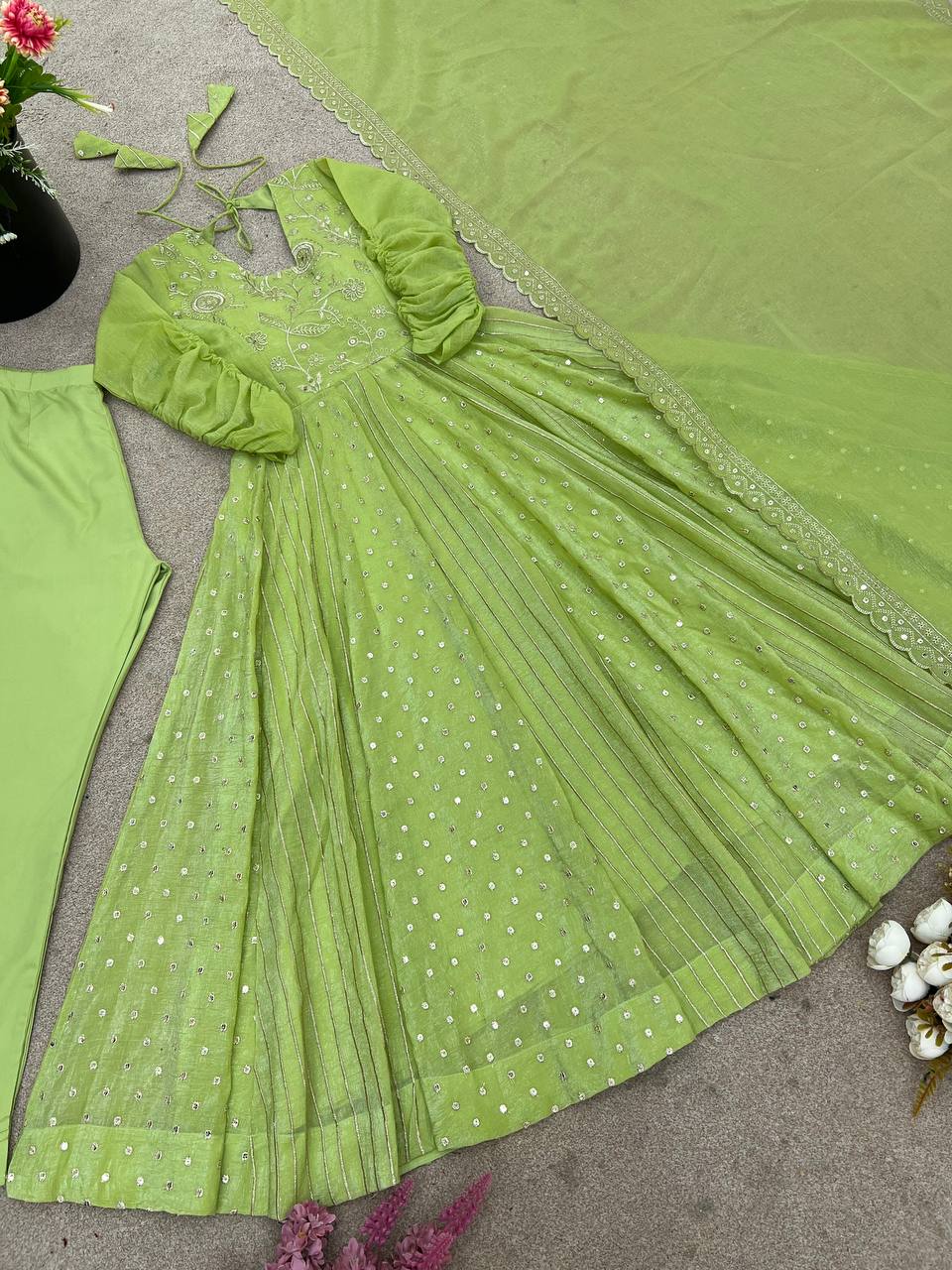 Anarkali Gown With Crunchy Silk With Fully Flair