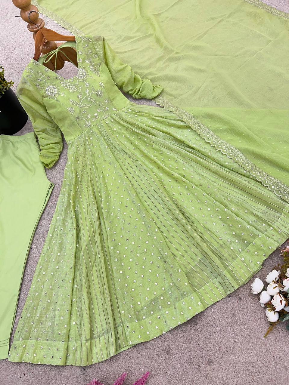 Anarkali Gown With Crunchy Silk With Fully Flair