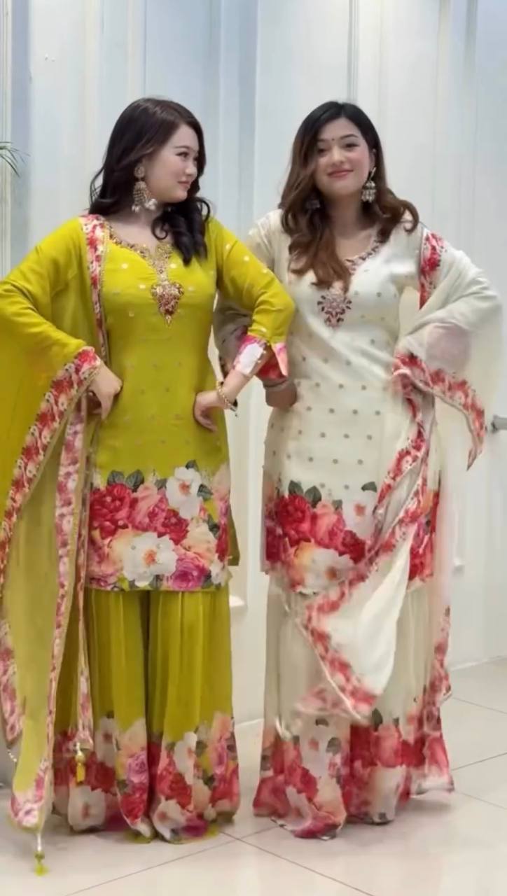 New Designer Party Wear Look Top-Plazzo and Dupatta With Heavy Embroidery Work