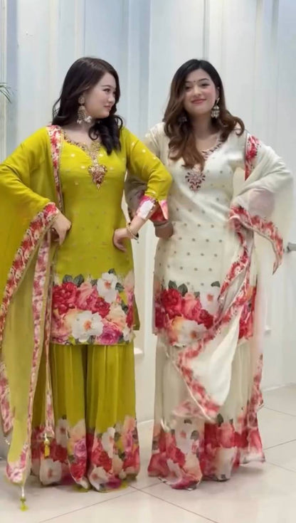 New Designer Party Wear Look Top-Plazzo and Dupatta With Heavy Embroidery Work