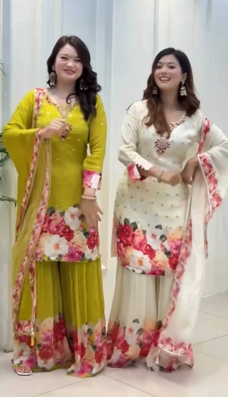 New Designer Party Wear Look Top-Plazzo and Dupatta With Heavy Embroidery Work