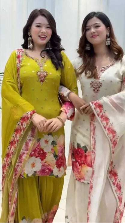 New Designer Party Wear Look Top-Plazzo and Dupatta With Heavy Embroidery Work