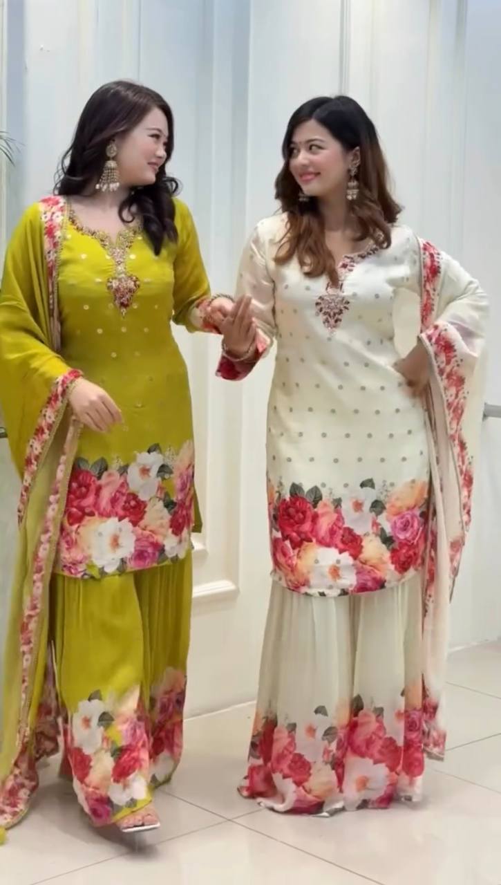 New Designer Party Wear Look Top-Plazzo and Dupatta With Heavy Embroidery Work