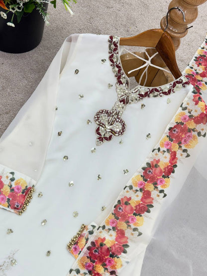 New Designer Party Wear Look Top-Plazzo and Dupatta With Heavy Embroidery Work