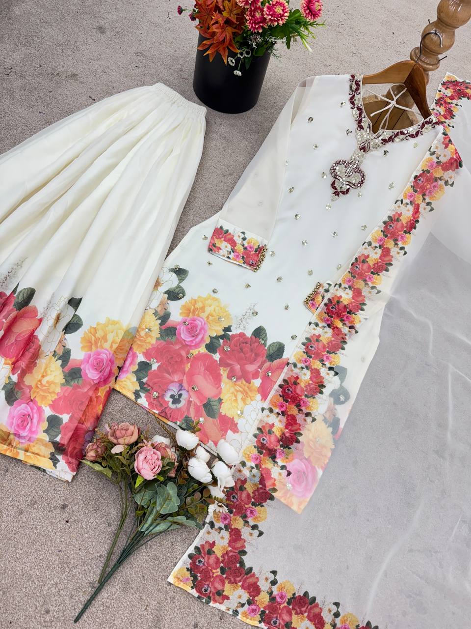 New Designer Party Wear Look Top-Plazzo and Dupatta With Heavy Embroidery Work