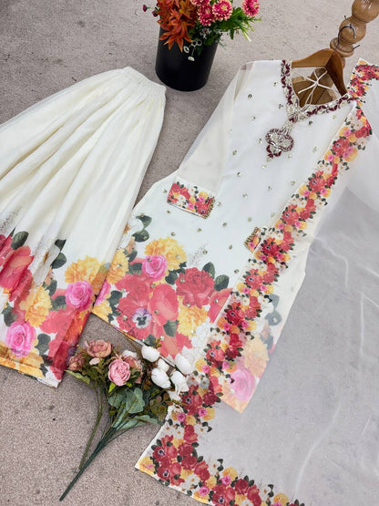 New Designer Party Wear Look Top-Plazzo and Dupatta With Heavy Embroidery Work