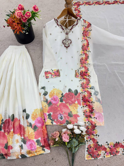 New Designer Party Wear Look Top-Plazzo and Dupatta With Heavy Embroidery Work