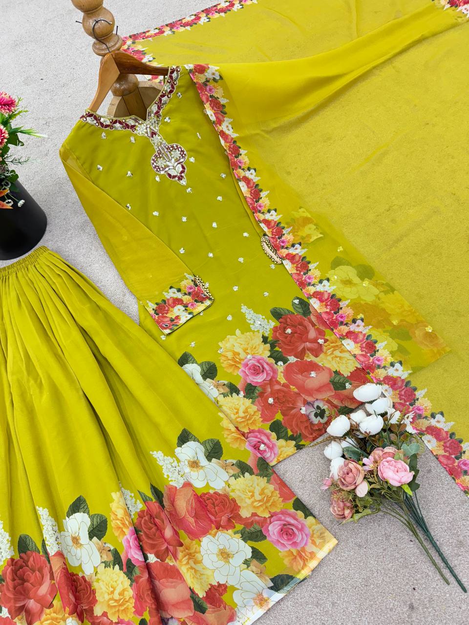 New Designer Party Wear Look Top-Plazzo and Dupatta With Heavy Embroidery Work