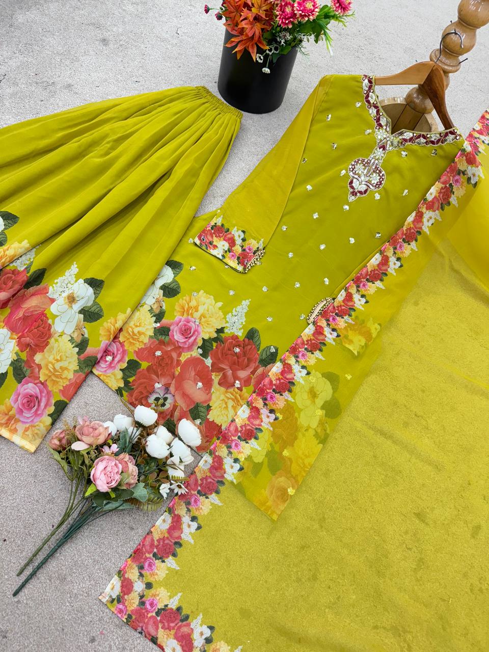 New Designer Party Wear Look Top-Plazzo and Dupatta With Heavy Embroidery Work