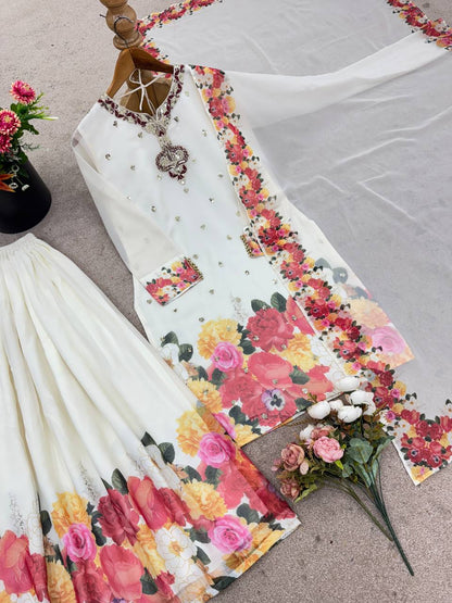 New Designer Party Wear Look Top-Plazzo and Dupatta With Heavy Embroidery Work