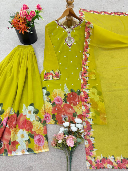 New Designer Party Wear Look Top-Plazzo and Dupatta With Heavy Embroidery Work