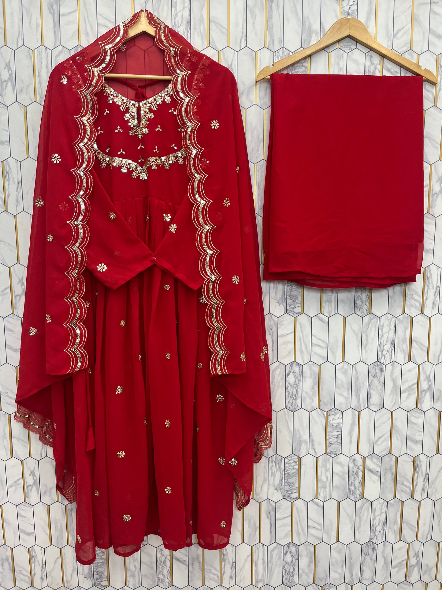 DESIGNER EMBRODIERY SEQUENCE WORK GOWN PLAZZO WITH DUPATTA SET