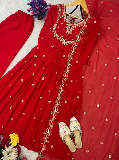 DESIGNER EMBRODIERY SEQUENCE WORK GOWN PLAZZO WITH DUPATTA SET